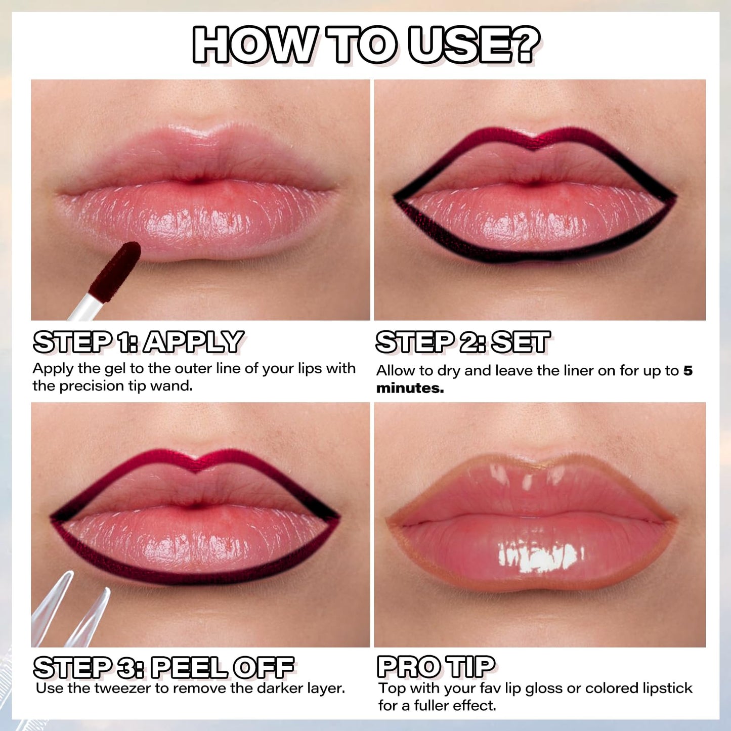 Cilrofelr Peel Off Lip Liner Stain with Tweezer - Long-Wear Matte Nude Beige Lip Color