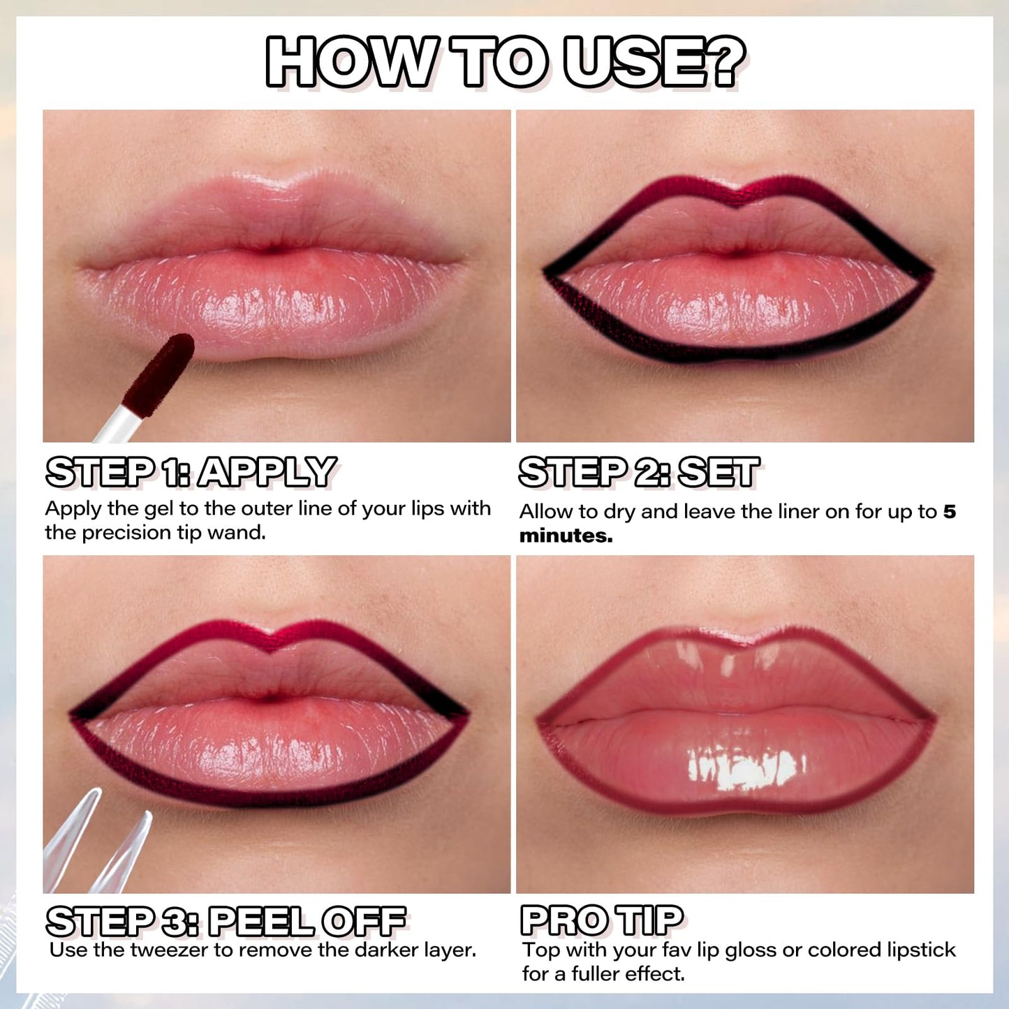 Cilrofelr Peel Off Lip Liner Stain – Berry, Long-Wear Matte Lip Color with Tweezer