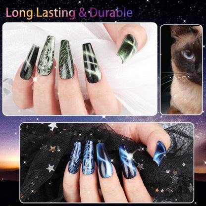 Clara Colors Cat Eye Gel Nail Polish Set – 12 Colors Magnetic Holographic Galaxy Series with 2 Magnets