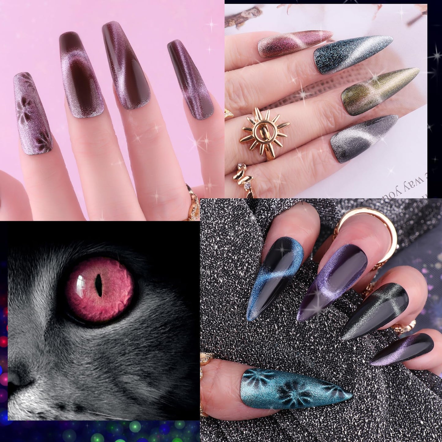 Clara Colors Cat Eye Gel Nail Polish Set – 12 Holographic Colors with Magnet | Galaxy Series