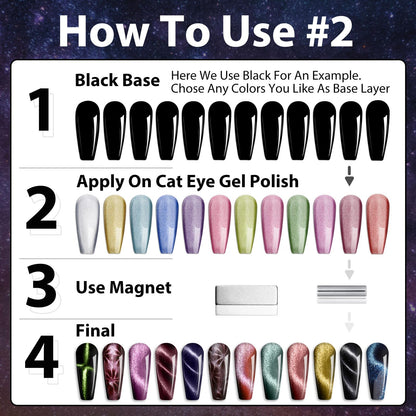 Clara Colors Cat Eye Gel Nail Polish Set – 12 Colors Magnetic Holographic Galaxy Series with 2 Magnets