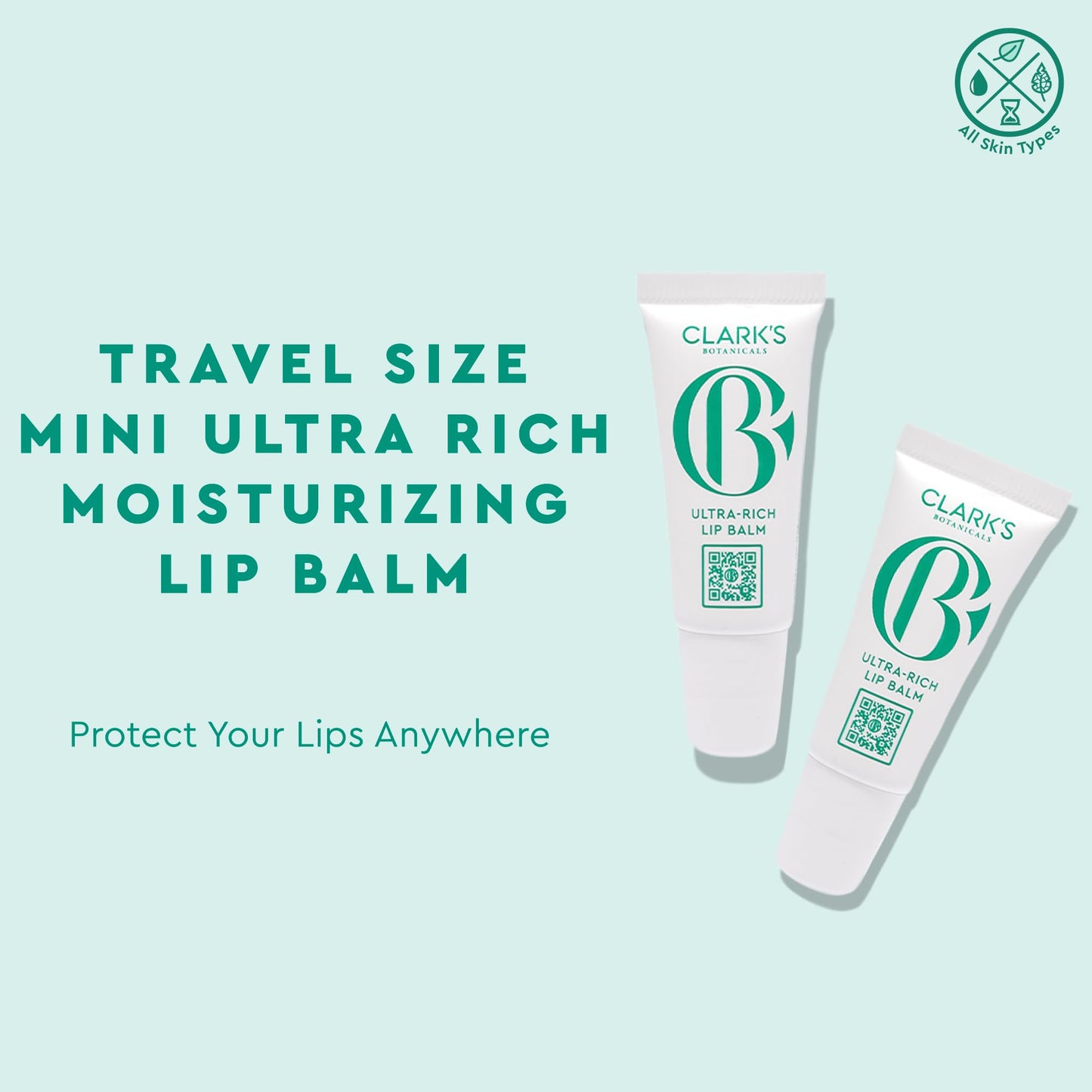 Clark's Botanicals Mini Ultra Rich Lip Balm | Plumping Moisturizer with Collagen, Shea, Mango & Avocado Butter + Vitamin E | 0.14 fl oz (Pack of 2)