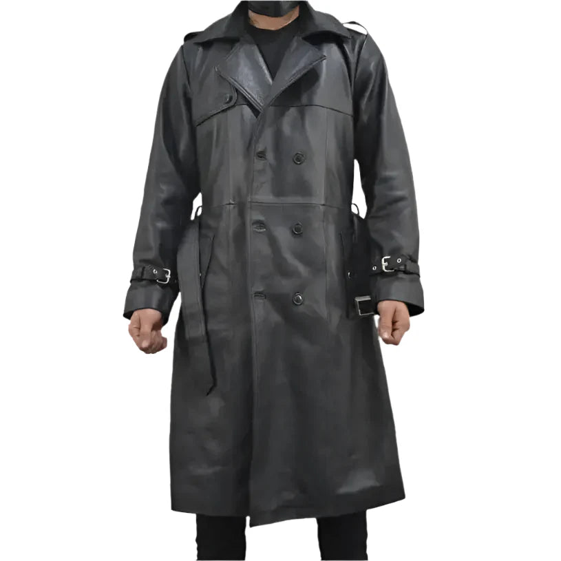 Men’s Black Leather Trench Coat