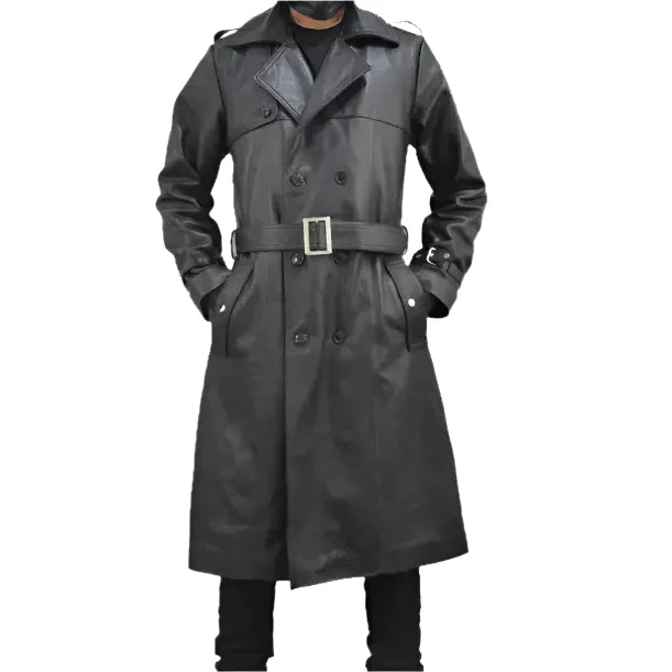 Men’s Black Leather Trench Coat