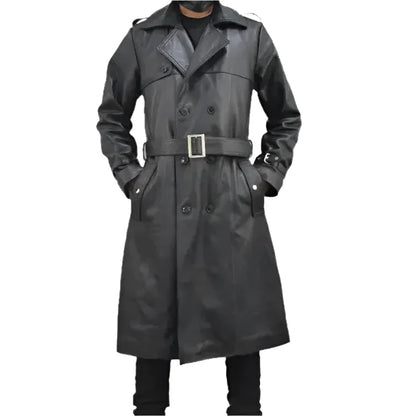 Men’s Black Leather Trench Coat