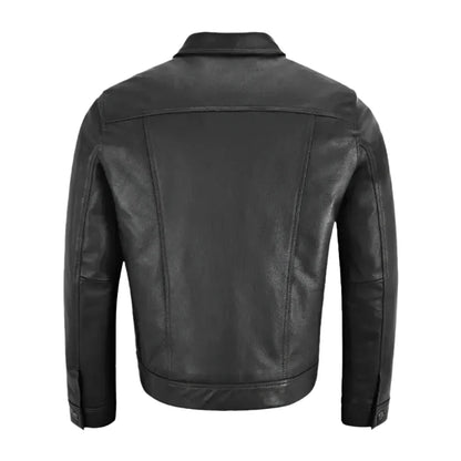 Men’s Black Western Leather Trucker Jacket