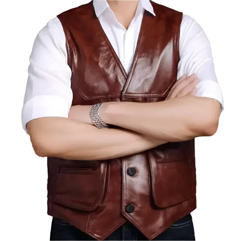 Men’s Classic Brown Leather Biker Vest