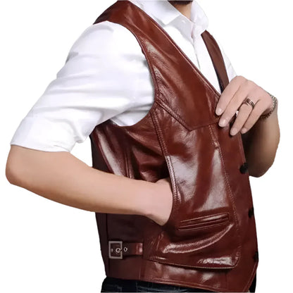 Men’s Classic Brown Leather Biker Vest