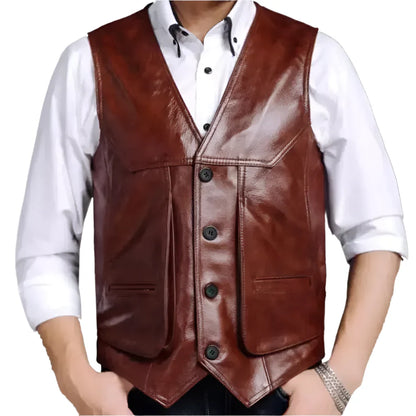 Men’s Classic Brown Leather Biker Vest