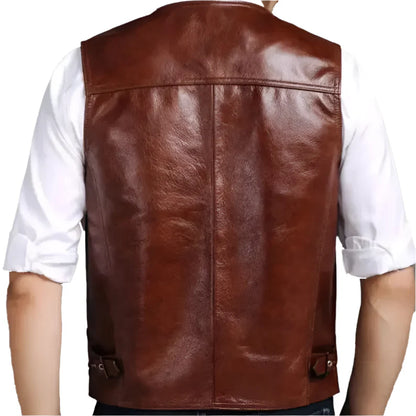 Men’s Classic Brown Leather Biker Vest