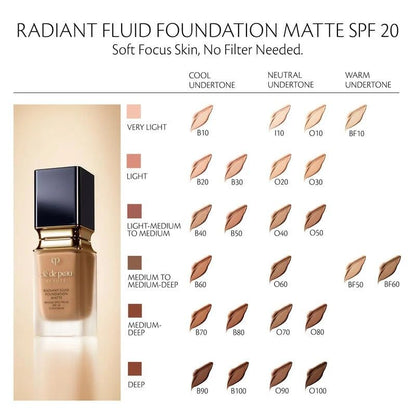 Clé de Peau Beauté Radiant Fluid Foundation Matte SPF 20 BF60 | Lightweight, Hydrating Matte Finish