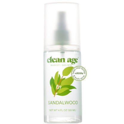Clean Age Aluminum Free Deodorant & Body Spray - Sandalwood for Teens (4oz)