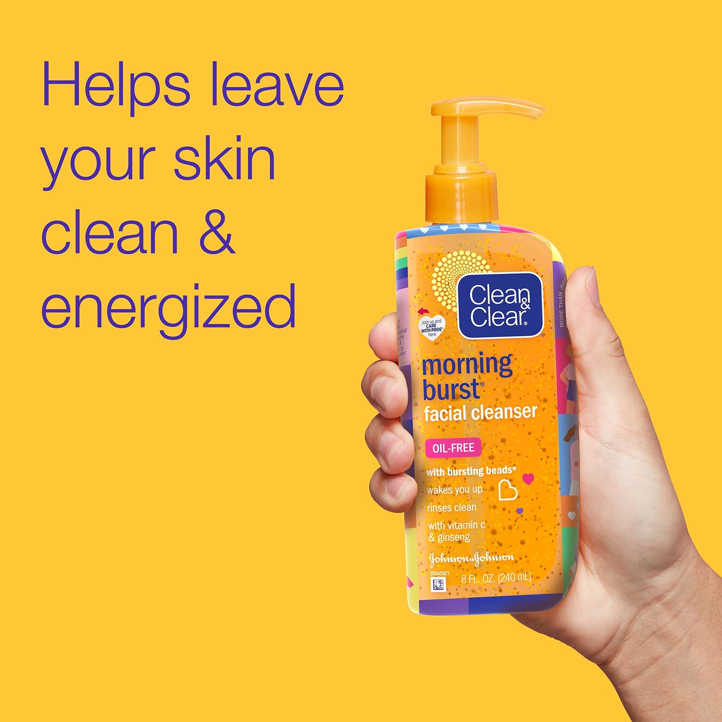 Clean & Clear Morning Burst Oil-Free Facial Cleanser – Vitamin C & Ginseng, 2-Pack, Pride Edition, 8 fl oz