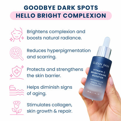 Clean Skin Club Vitamin C Serum & Brightening Booster – Brighten, Protect & Hydrate