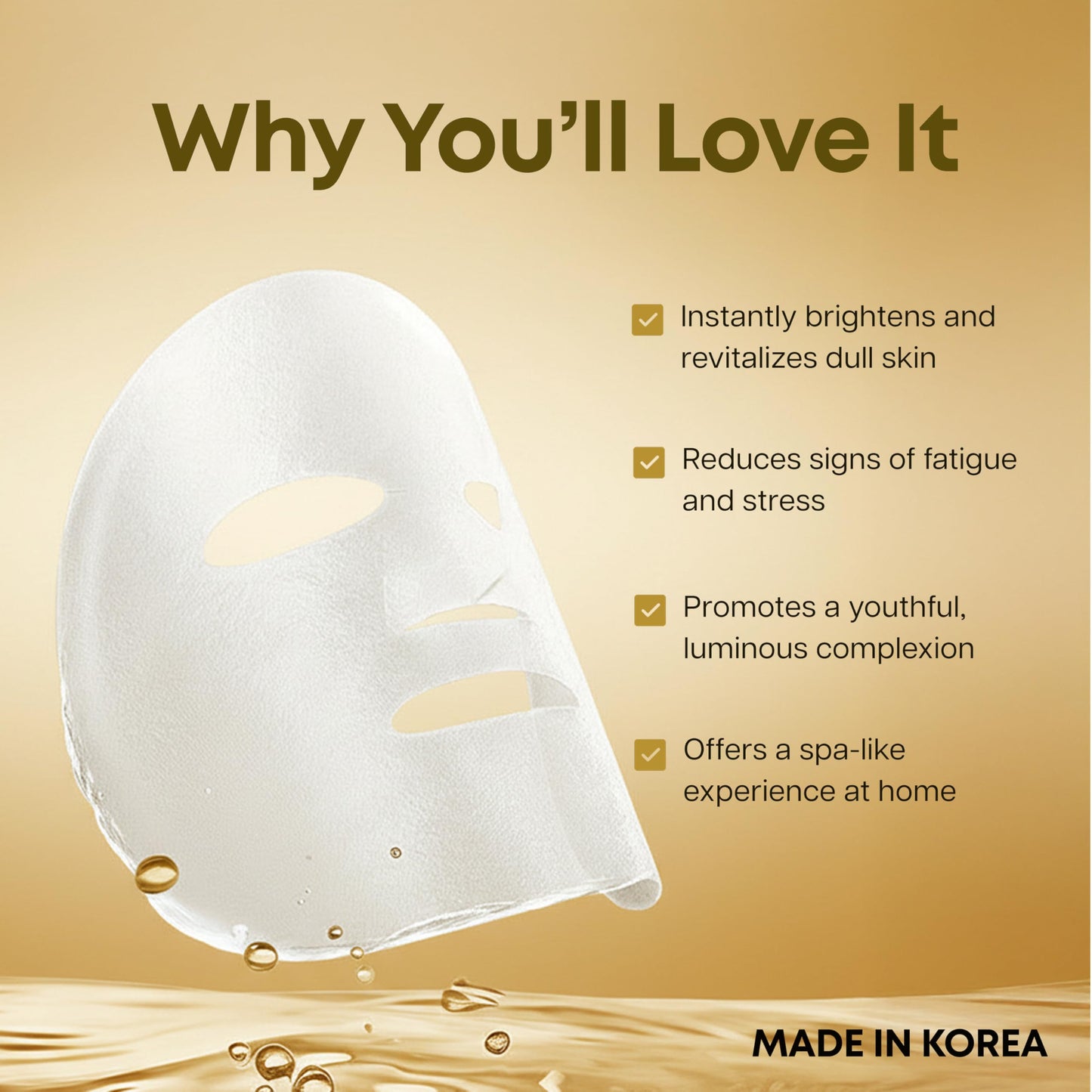 Clear Beauty 24K Gold & Collagen Face Mask – Firming & Hydrating Sheet Masks | Korean Vegan Clean Beauty – 5 Count