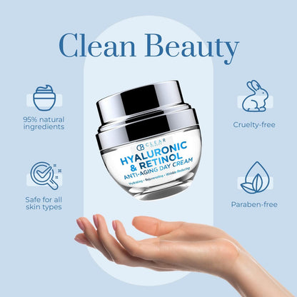 Clear Beauty Hyaluronic & Retinol Face Moisturizer – Hydrating Day Cream for Dry & Mature Skin