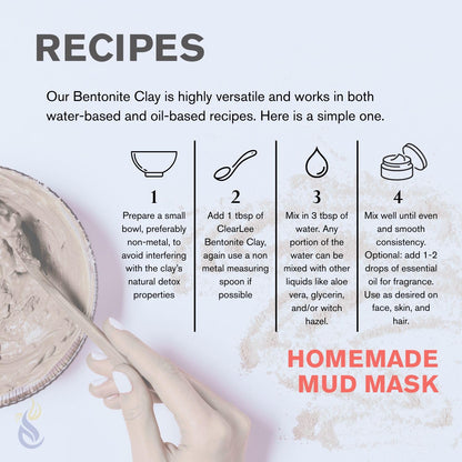 ClearLee Bentonite Clay Powder – 100% Pure Cosmetic Grade Indian Clay for Skin Detox & DIY Masks