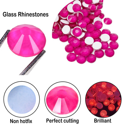 CLEKSPOYE Flatback Rhinestones Neon Pink SS20 – 1440pcs Non Hotfix Glass Gems for Nail Art, Crafts & Apparel