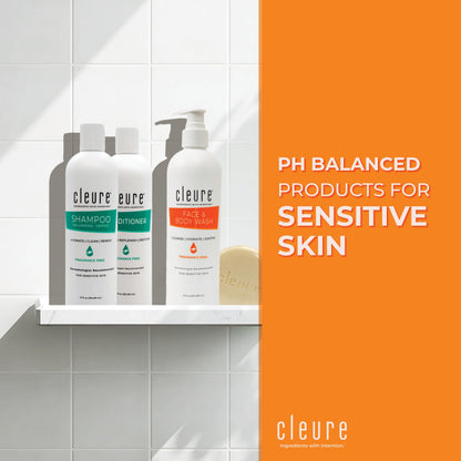 Cleure Fragrance Free 3-Piece Shower Set | Hypoallergenic Shampoo, Conditioner & Body Wash