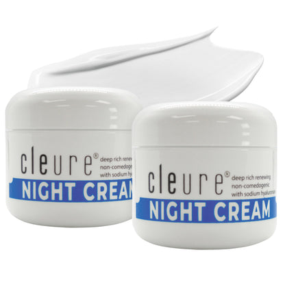 Cleure Hyaluronic Acid & Shea Butter Night Cream for Sensitive Skin – Fragrance-Free, Gluten & Paraben Free (2 oz, Pack of 2)