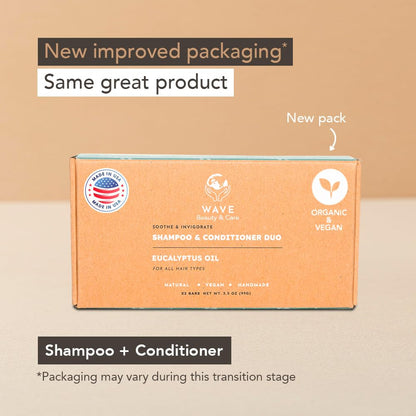 Clever Yoga Wave Eucalyptus Oil Shampoo & Conditioner Bar Set – Organic Vegan, Long-Lasting (80–120 Uses)