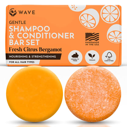 Clever Yoga Fresh Citrus Shampoo & Conditioner Bar Set — Sulfate Free, Vegan, Travel‑Friendly