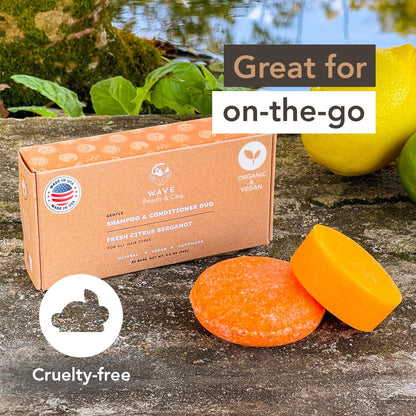 Clever Yoga Fresh Citrus Shampoo & Conditioner Bar Set — Sulfate Free, Vegan, Travel‑Friendly