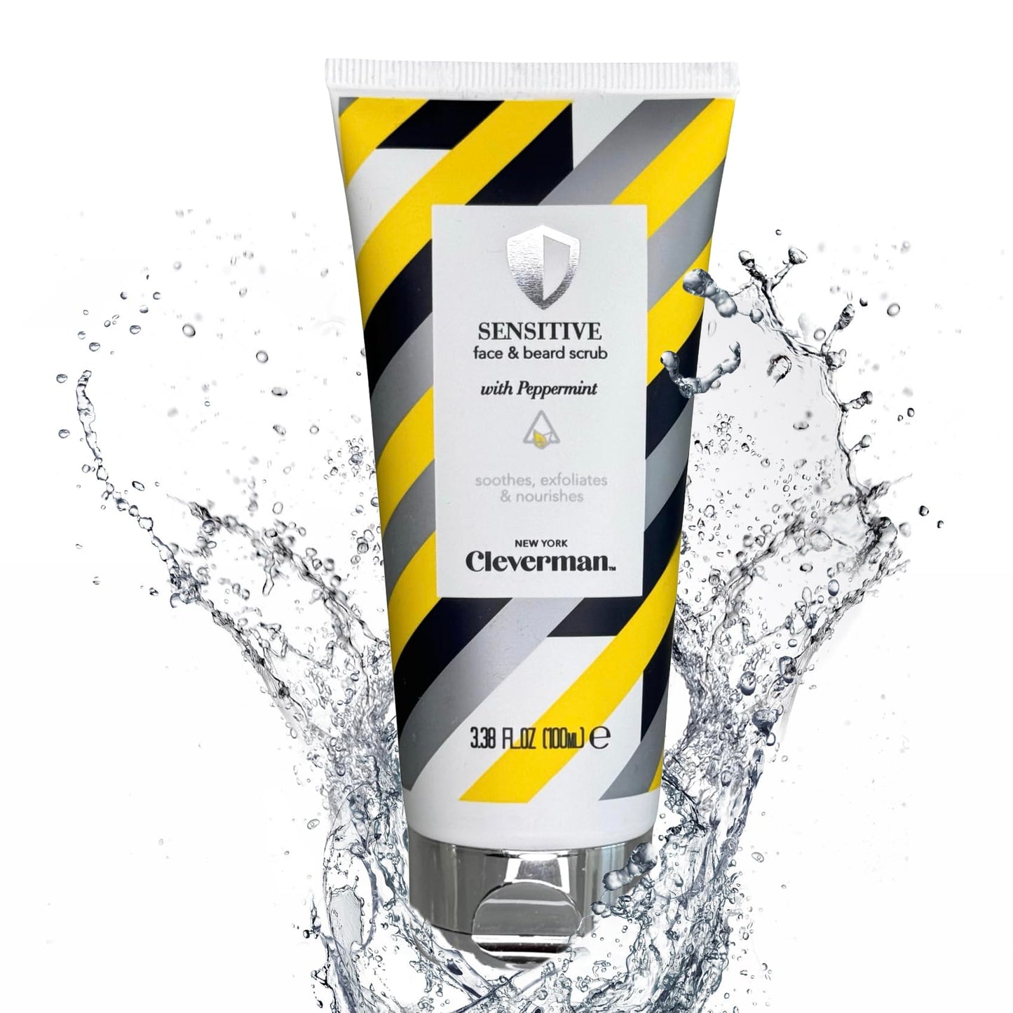 Cleverman Sensitive Face & Beard Scrub for Men – Peppermint Exfoliator, 100ml