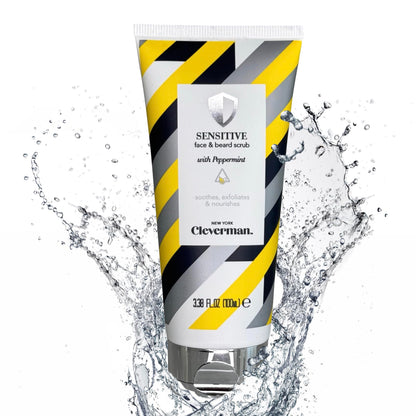 Cleverman Sensitive Face & Beard Scrub for Men – Peppermint Exfoliator, 100ml