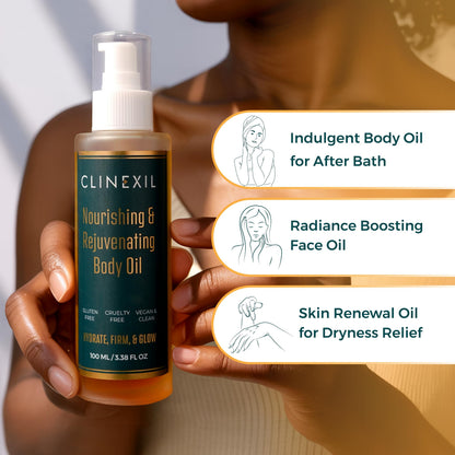 Clinexil After Shower Body Oil for Women – Hydrating & Firming Natural Moisturizer with Jojoba, Baobab, Sea Buckthorn & Vitamin E – Non-Greasy, Fast-Absorbing (3.38 oz)