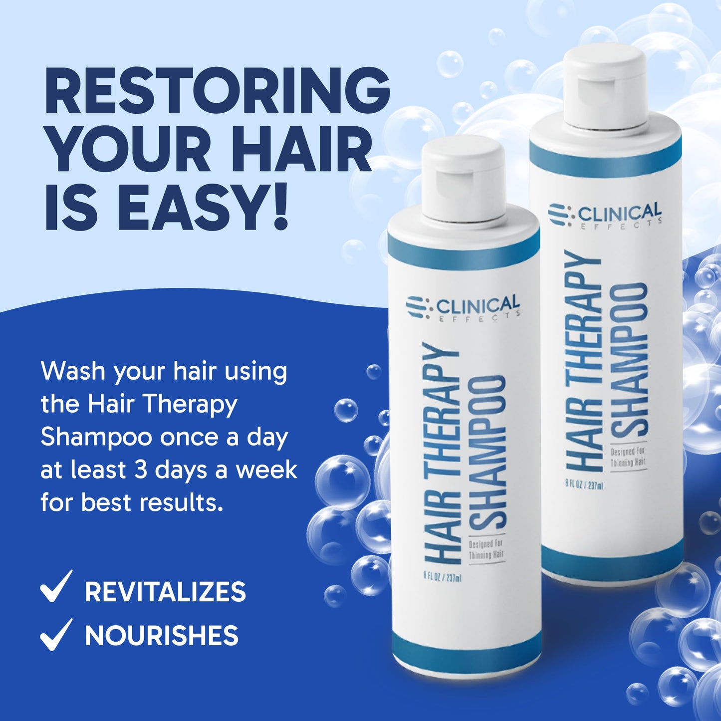 Clinical Effects Hair Therapy Shampoo – Biotin, Anagain & Baicapil | For Women & Men | Made in USA | 3 Bottles