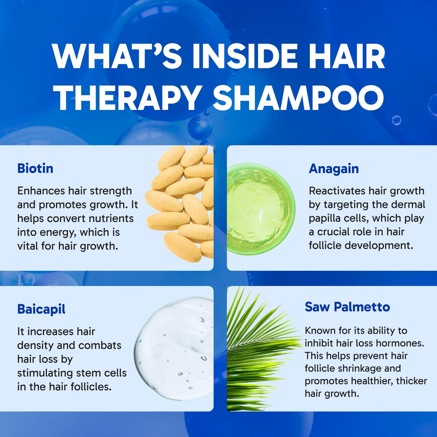 Clinical Effects Hair Therapy Shampoo – Biotin, Anagain & Baicapil | For Women & Men | Made in USA | 3 Bottles