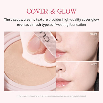CLIO PROFESSIONAL Kill Cover Mesh Glow Cushion Foundation [Refill Included] 24W Sand – Glass Skin, Lightweight, Buildable