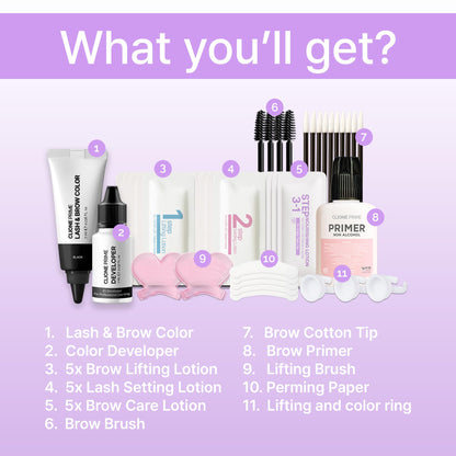 CLIONE PRIME Korean At-Home Brow Lamination & Color Kit — Professional Eyebrow Lift, Tint, and Aftercare