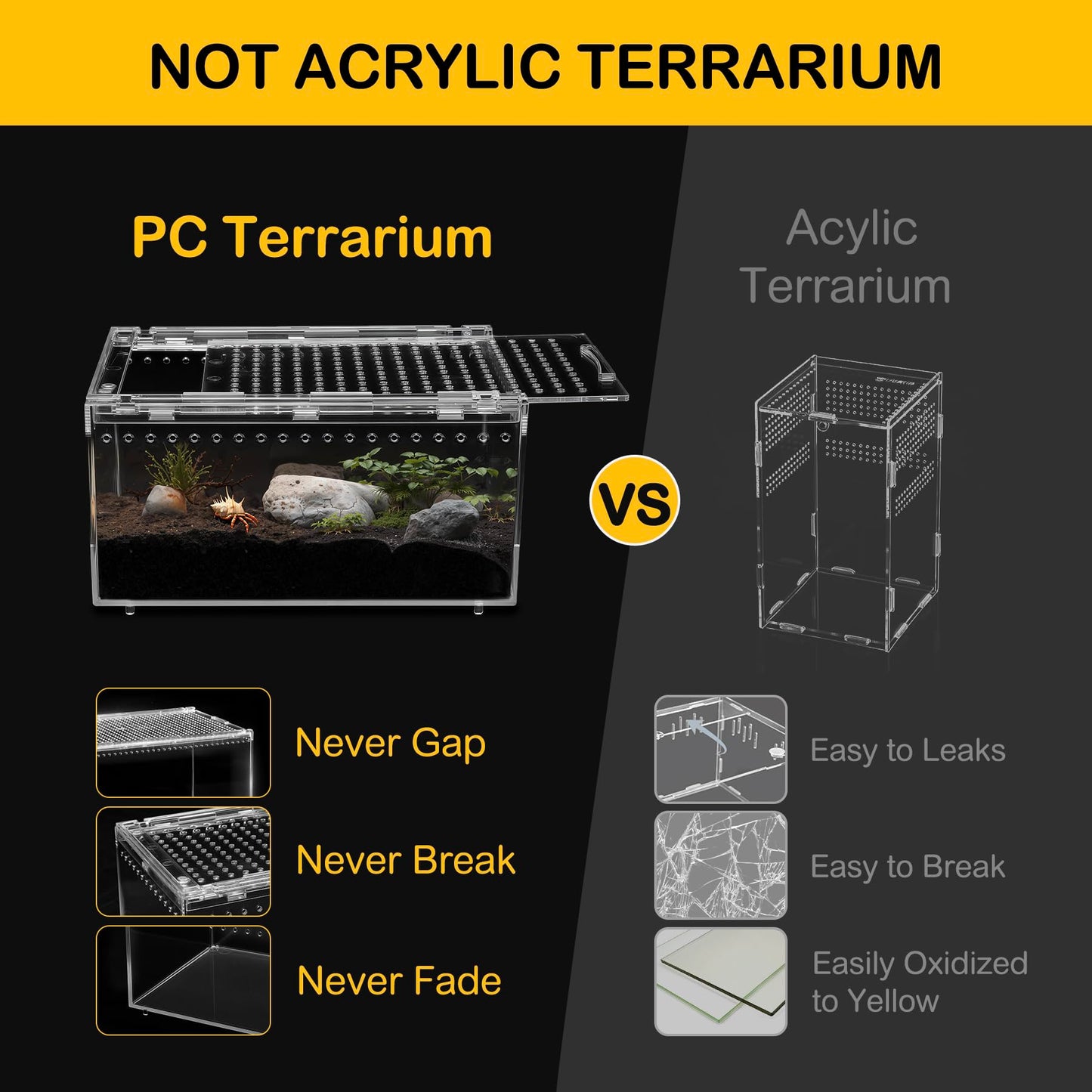 Clioran Reptile PC Terrarium – Transparent All-in-One Enclosure for Small Pets