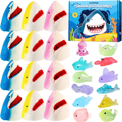 CLOUQUAR Shark Bath Bombs for Kids – 12-Pack with Glow-in-The-Dark Toys