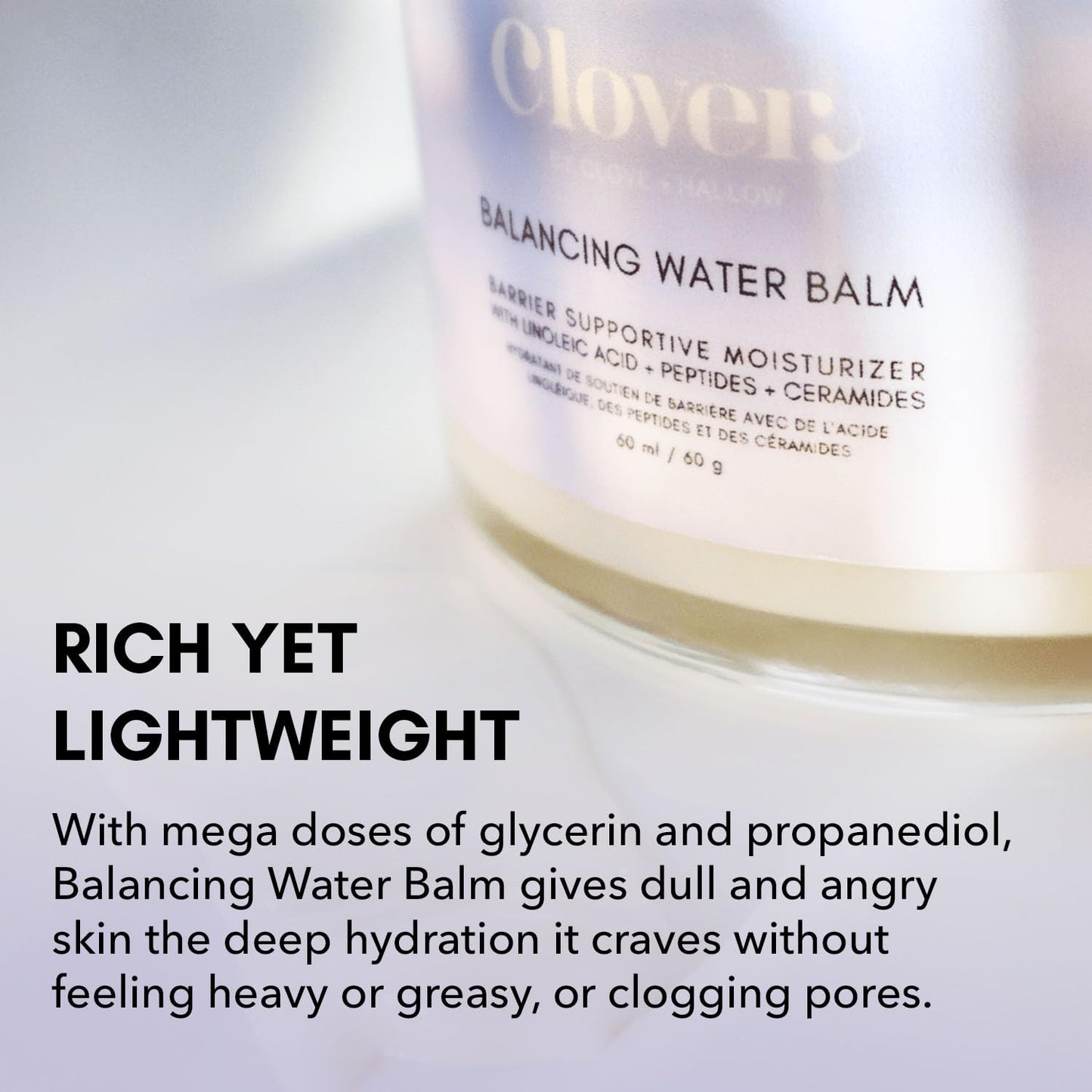 Clover Balancing Water Balm | Lightweight Gel-Cream for Sensitive Skin | Ceramides, Peptides & Linoleic Acid | Vegan & Cruelty-Free 60 ml
