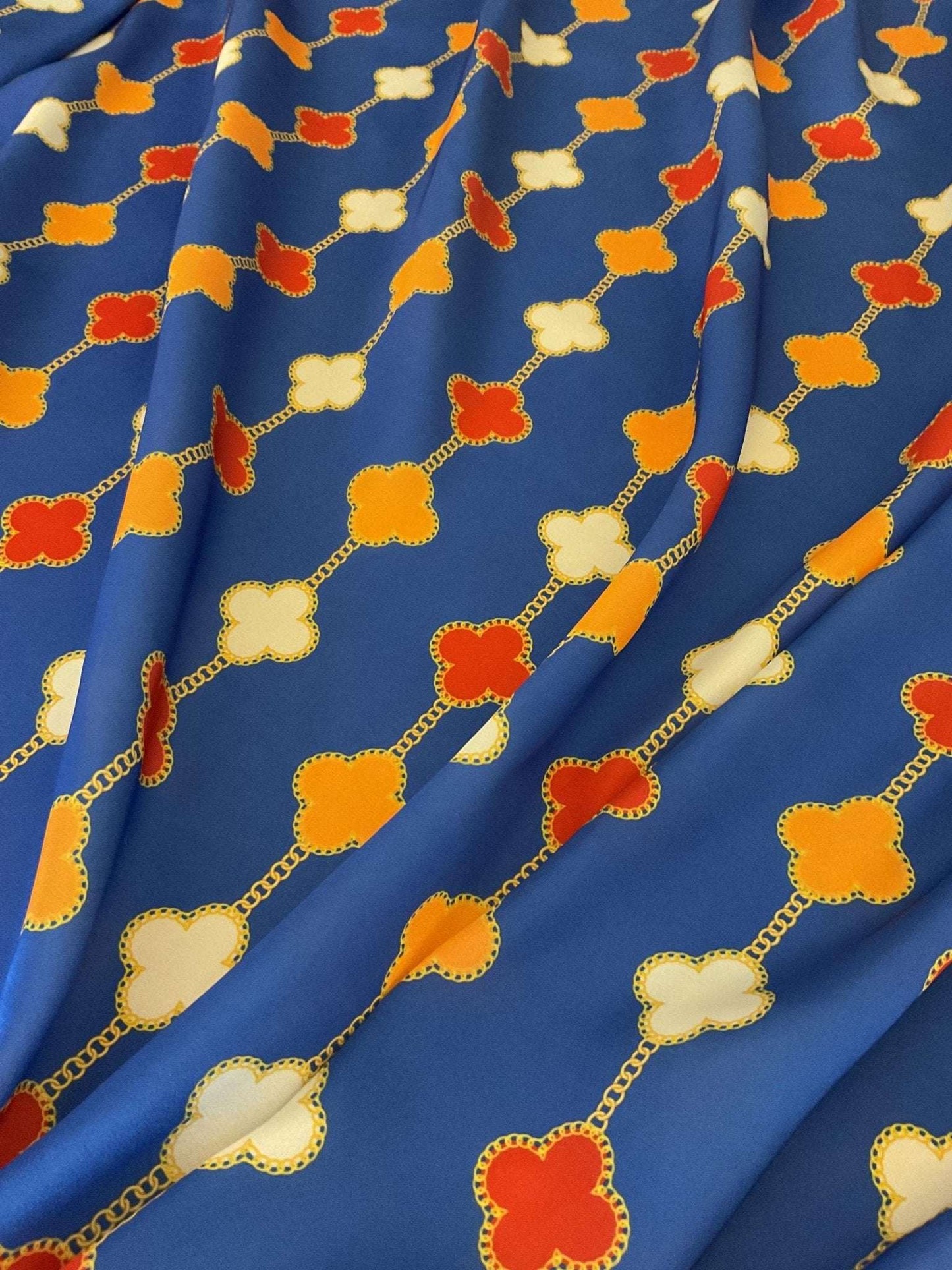 Navy Blue Clover Chain Pattern Fabric Sold by Metre