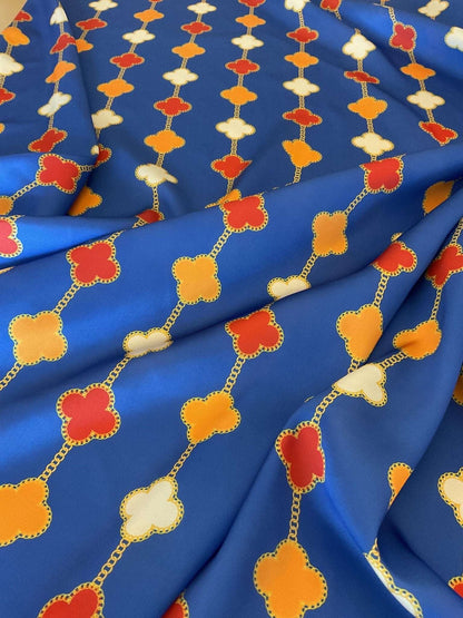 Navy Blue Clover Chain Pattern Fabric Sold by Metre