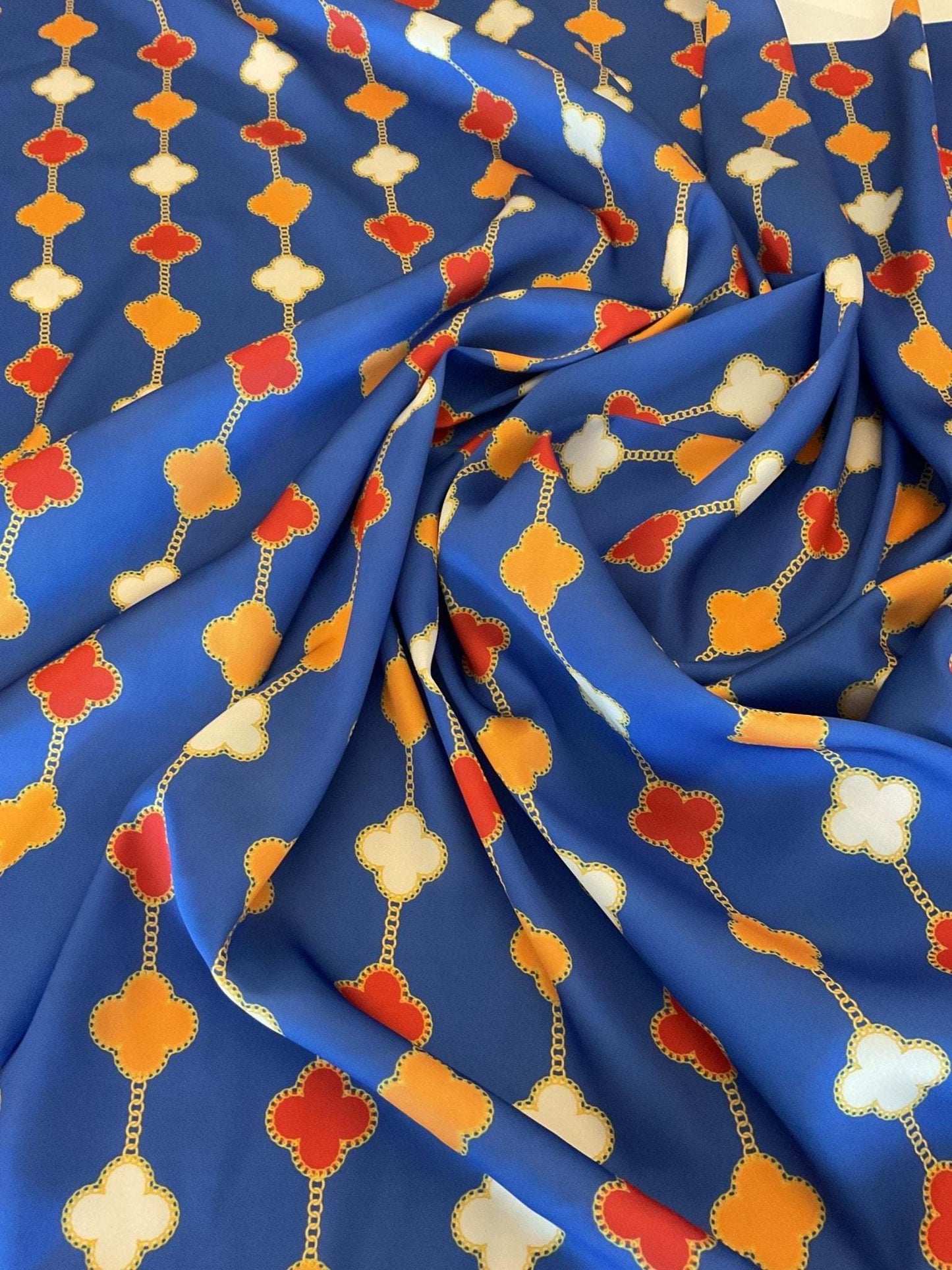 Navy Blue Clover Chain Pattern Fabric Sold by Metre