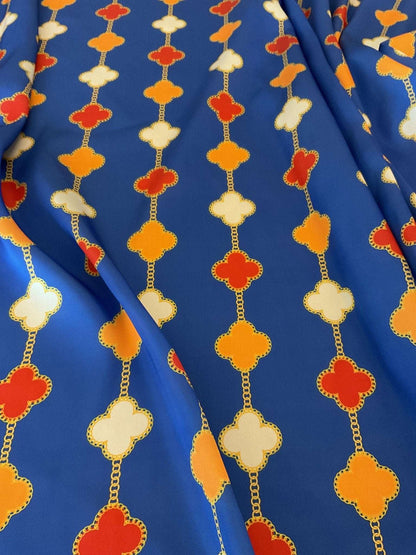 Navy Blue Clover Chain Pattern Fabric Sold by Metre