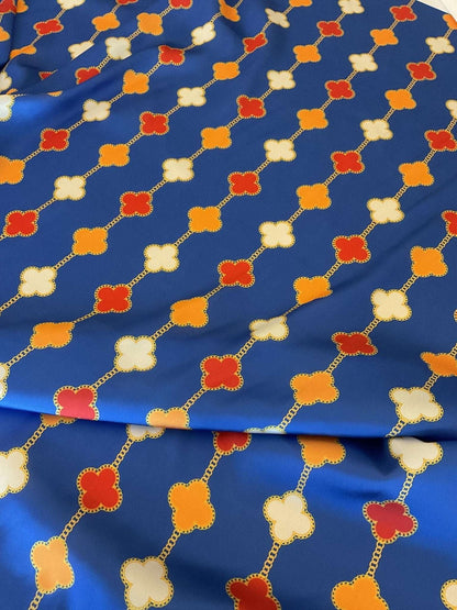Navy Blue Clover Chain Pattern Fabric Sold by Metre
