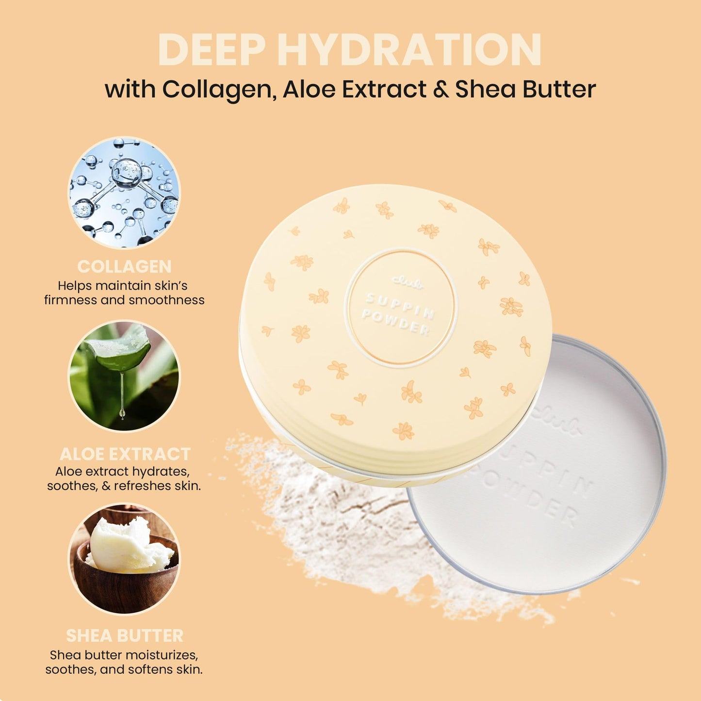 Club Suppin Translucent Pressed Powder – Hydrating Setting Powder with Shea Butter