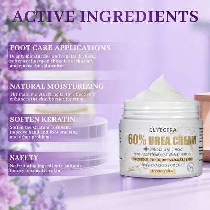 Clyecfra 5-in-1 60% Urea Cream with 2% Salicylic Acid – Maximum Strength Moisturizer for Feet & Hands (150g)