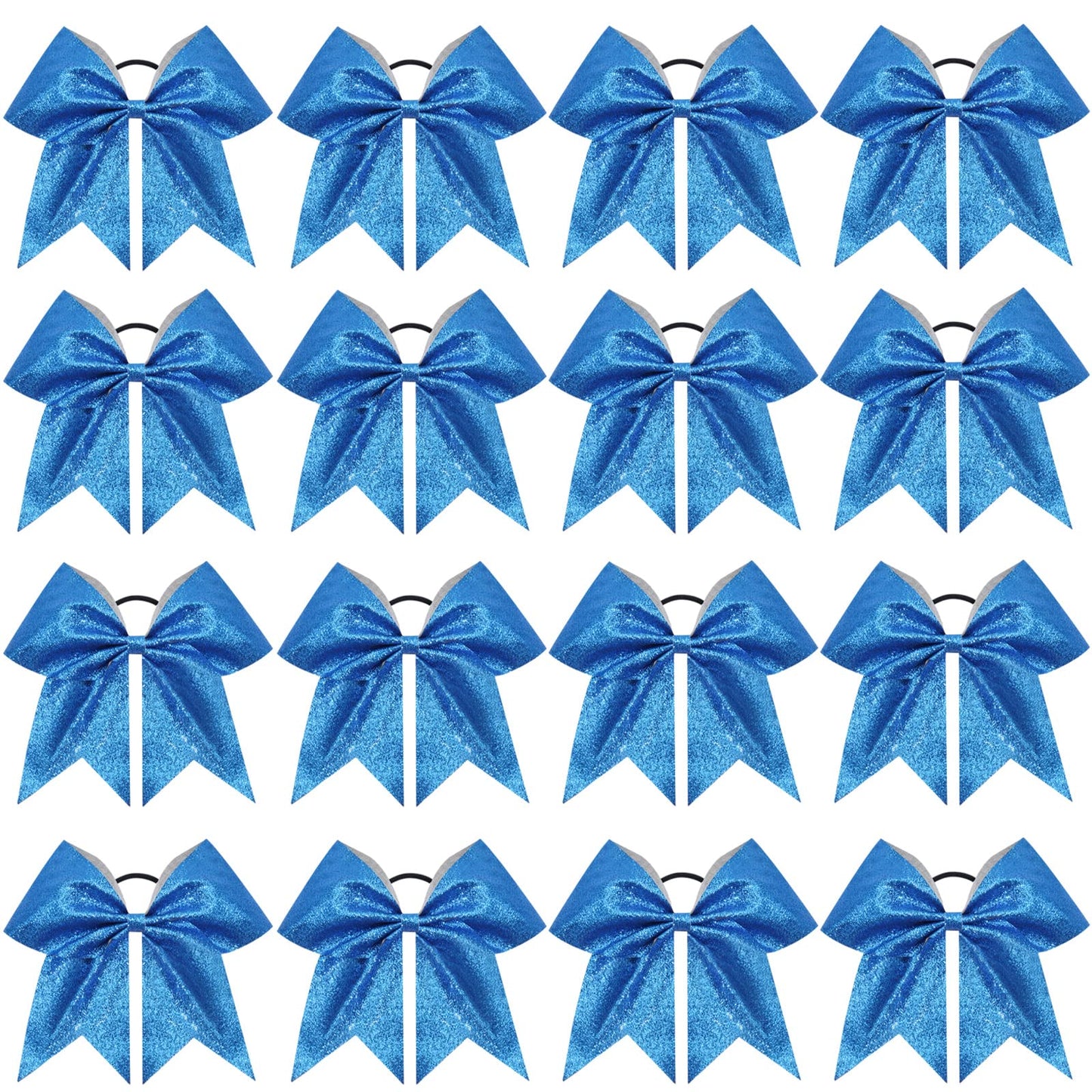 CN 16-Piece 8-Inch Glitter Cheer Bows – Large Blue Sparkly Hair Bows with Elastic Ties
