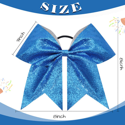 CN 16-Piece 8-Inch Glitter Cheer Bows – Large Blue Sparkly Hair Bows with Elastic Ties
