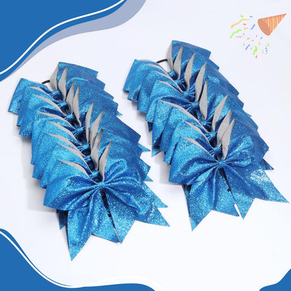 CN 16-Piece 8-Inch Glitter Cheer Bows – Large Blue Sparkly Hair Bows with Elastic Ties