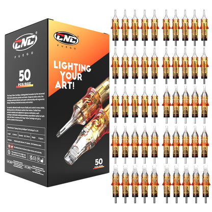 CNC Tattoo Needle Cartridges 50pcs – Mixed RL & RM Tips (#10 Bugpin), EN09-50KIT-K