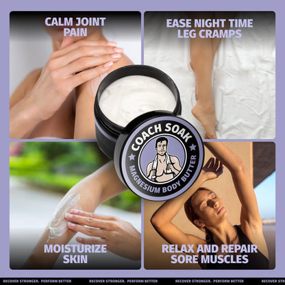 Coach Soak Nighttime Magnesium Body Butter – High Magnesium, Deep Hydration, Lavender (8oz)