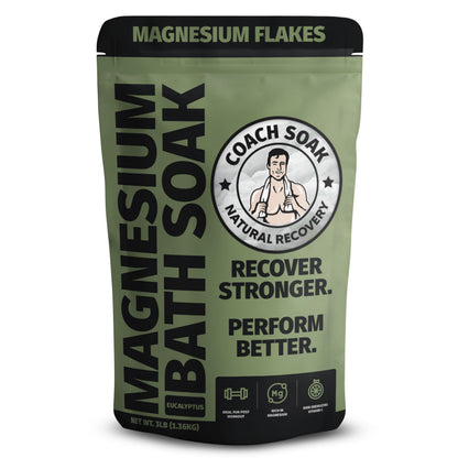 Coach Soak Recovery Bath Soak – Pure Magnesium Flakes & Dead Sea Salt, 3 lb, Eucalyptus & Tea Tree